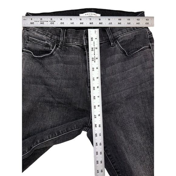 Pacsun Distressed Black Wash High Rise‎ Skinny Jeans Ripped Knee Raw Hem - Picture 7 of 11
